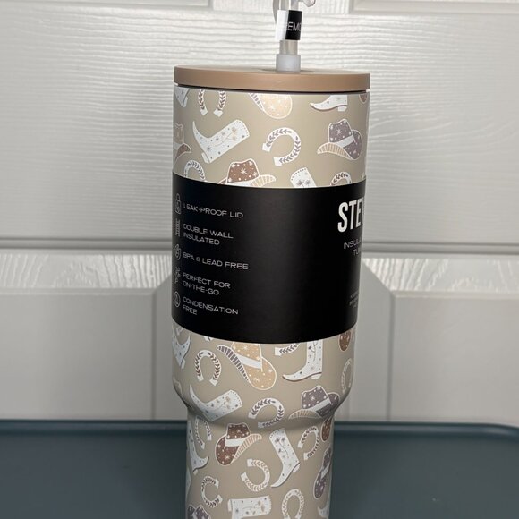 Steve Madden 40oz Insulated Stainless Steel Tumbler Western Theme Cup w/ Handle - Picture 5 of 7